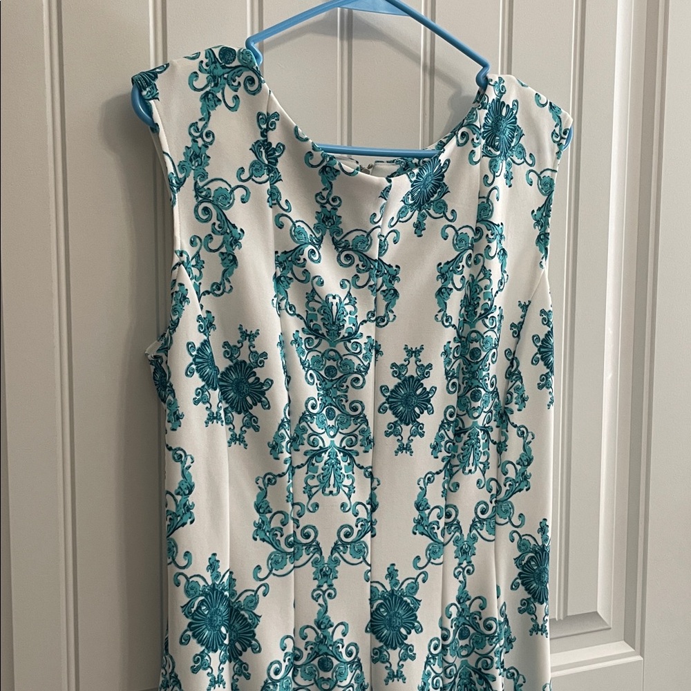 Danny & Nicole White and Teal Printed Midi Dress - Picture 5 of 8